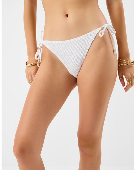 Accessorize White Crinkle Texture Bead Tie Side Bikini Bottoms