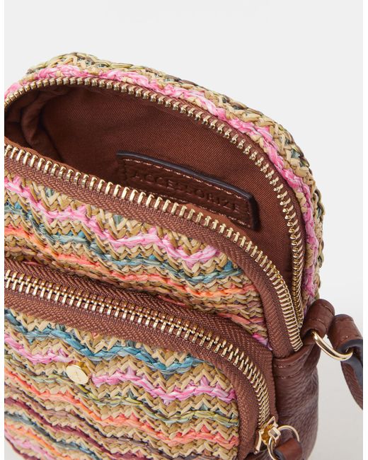 Accessorize White Stripe Raffia Phone Bag