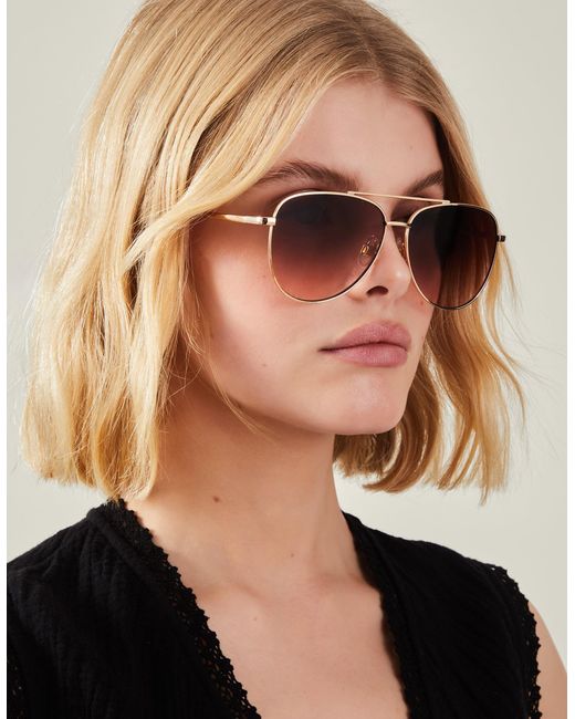 Accessorize Natural Metal Aviator Sunglasses