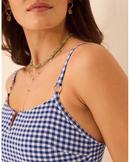 Accessorize Blue One-Piece Sleeveless Regular Gingham Print Shaping Swimsuit