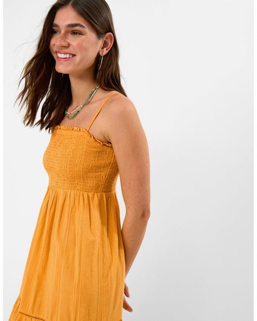 Accessorize Yellow Cotton Shimmer Smocked Midi Dress