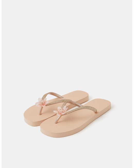 Accessorize Natural Lotus Flower Flip Flops