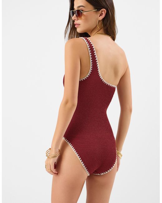 Accessorize Red One-Shoulder Shaping Swimsuit