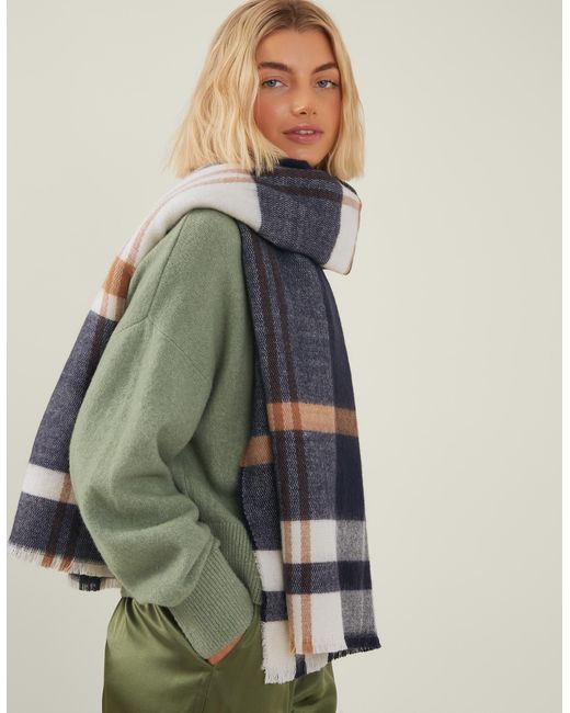 Accessorize Blue And Checked Check Blanket Scarf