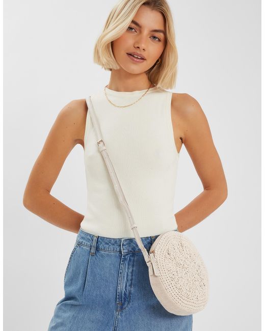 Accessorize White Round Macrame Bag