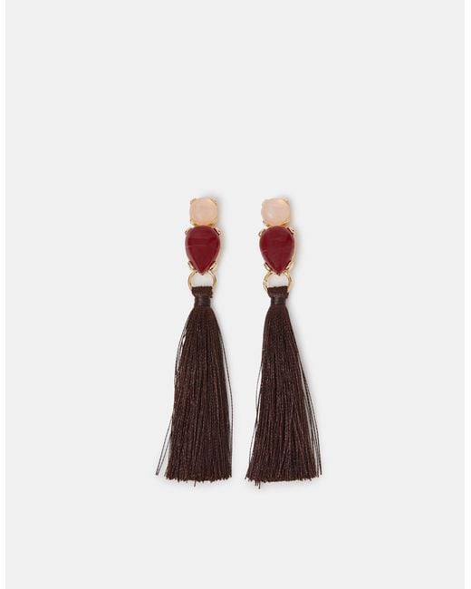 Accessorize White Stone Tassel Drop Earrings