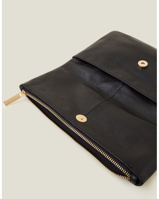 Accessorize Black Leather Fold-Over Clutch Bag