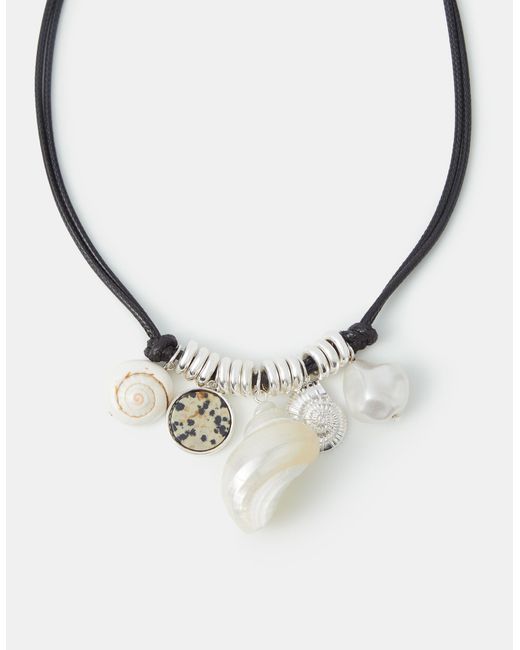 Accessorize Metallic Shell Charm Cord Necklace