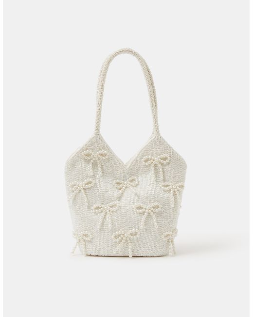 Accessorize White Pearl Bow Beaded Bridal Bag