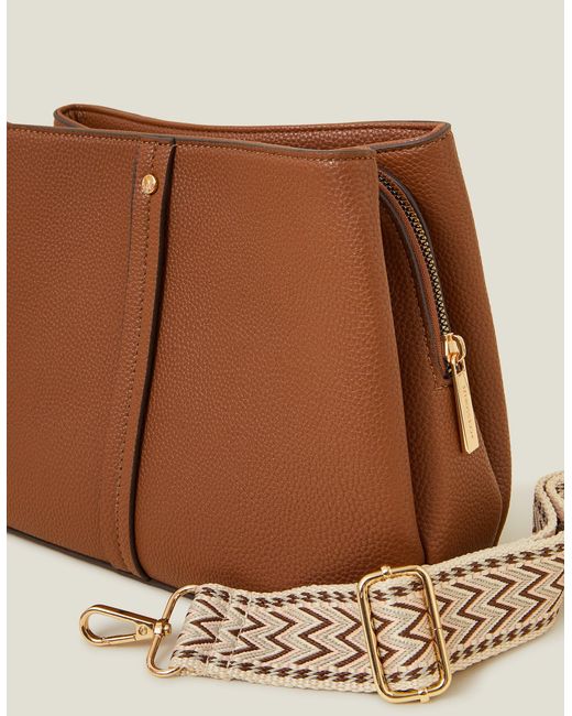 Accessorize Brown Faux Leather Webbing Strap Crossbody Bag