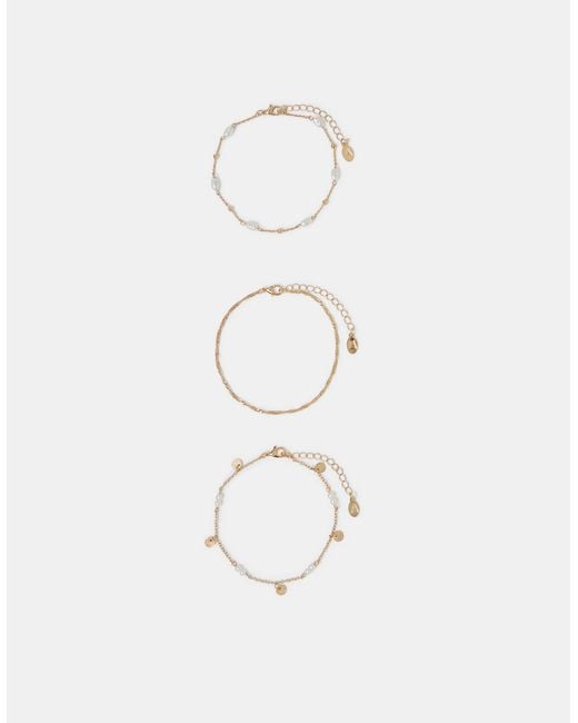 Accessorize Natural 3-Pack Pearl Charm Anklets