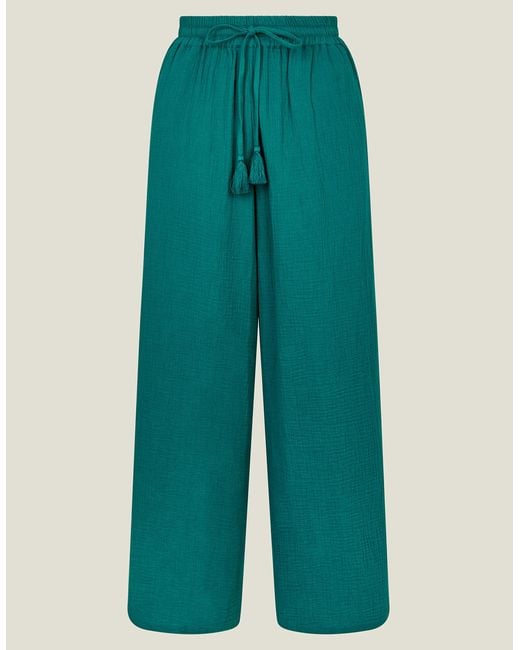 Accessorize Green Women's Crinkle Beach Trousers Teal