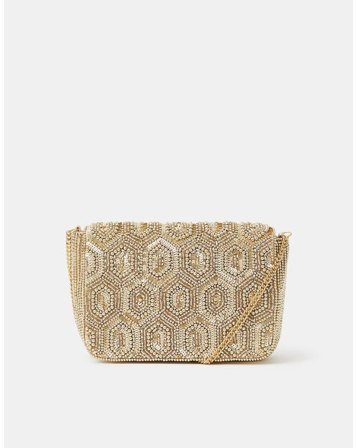 Accessorize Natural Embellished Fold Over Clutch Bag