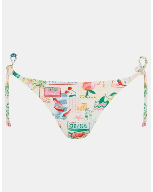 Accessorize Natural Postcard Print Tie Side Bikini Bottoms