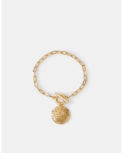 Accessorize Metallic 14Ct-Plated Filigree Charm T-Bar Bracelet