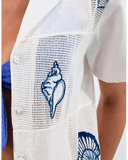 Accessorize White Shell Embroidered Patchwork Shirt