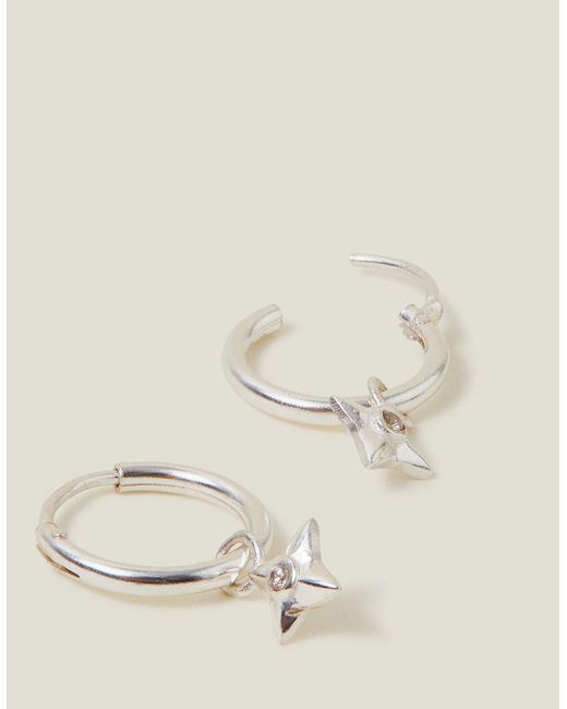 Accessorize Natural Women's Sterling Silver Star Drop Hoops
