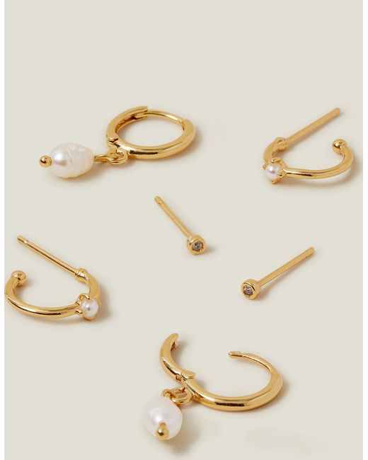 Accessorize Natural Women's 3-pack 14ct Gold-plated Pearl And Stud Hoops