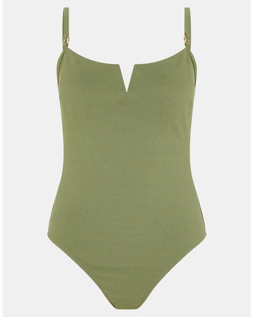 Accessorize Green V Front Rib Shaping Swimsuit