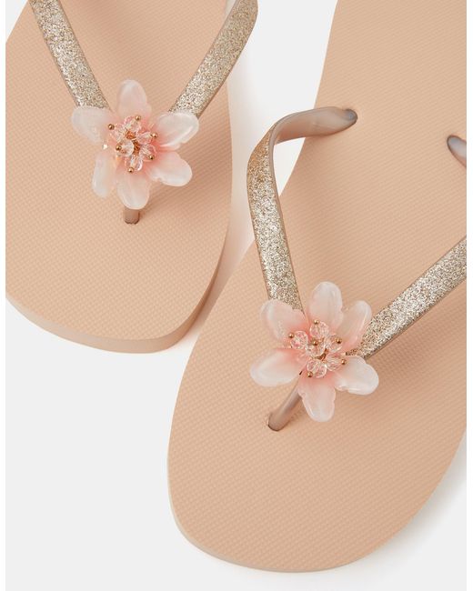 Accessorize Natural Lotus Flower Flip Flops