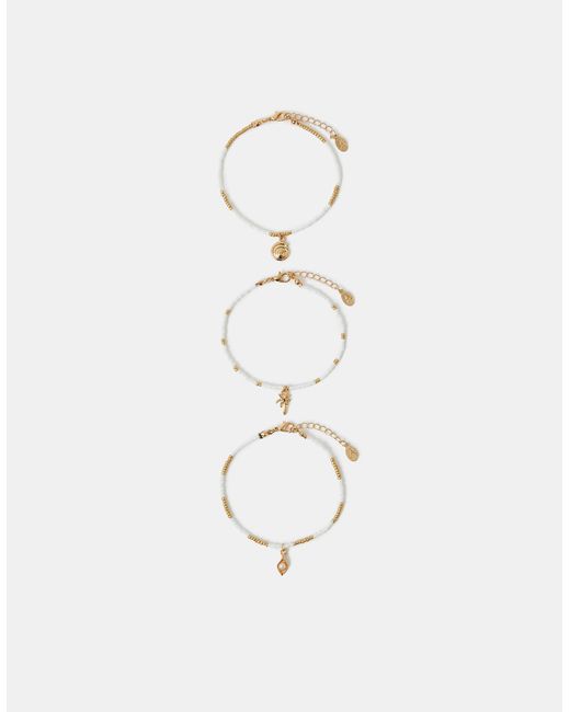 Accessorize Natural 3-Pack Beaded Summer Charm Anklets