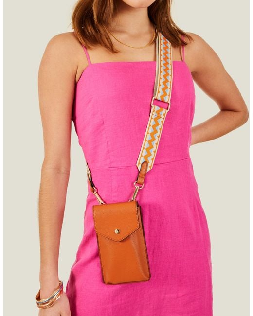 Accessorize Orange Women's Brown Webbing Strap Phone Bag