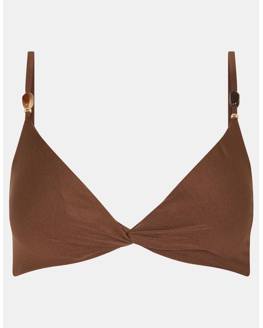 Accessorize Brown Bottoms Sleeveless Low Back Beaded Twist Front Strap Bikini Top