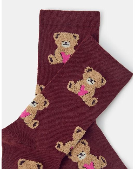 Accessorize Red Teddy Bear Print Socks