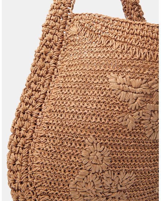 Accessorize Brown Slouchy Raffia Flower Bag
