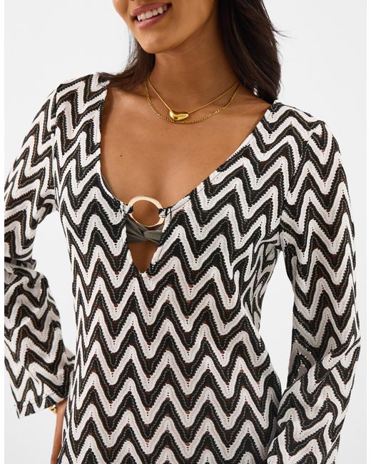 Accessorize Black Mono Crochet Mini Kaftan