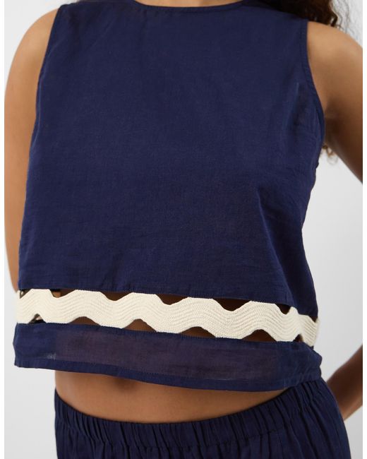 Accessorize Blue Cotton Ric Rac Sleeveless Top, & Cream