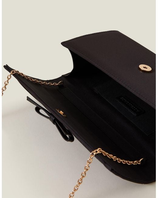 Accessorize Black Leather Bow Satin Clutch Bag