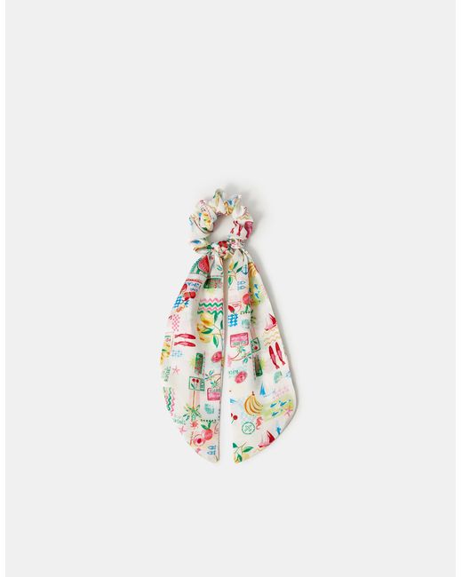 Accessorize Red Postcard Print Scarf Hair Scrunchie