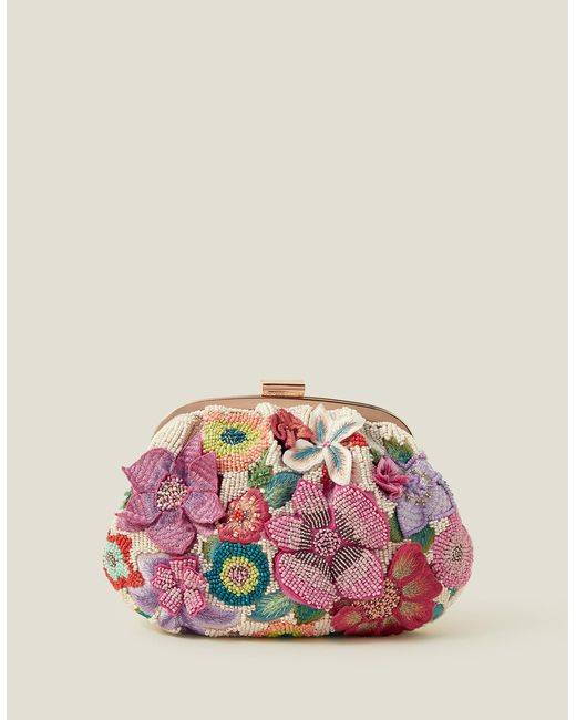 Accessorize Pink Women's Gold 3d Floral Clutch Bag