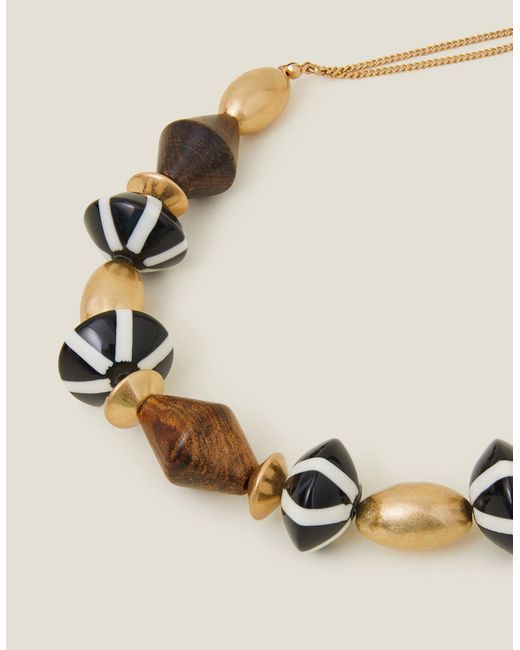 Accessorize Metallic Women's Gold Wooden Beaded Collar Necklace