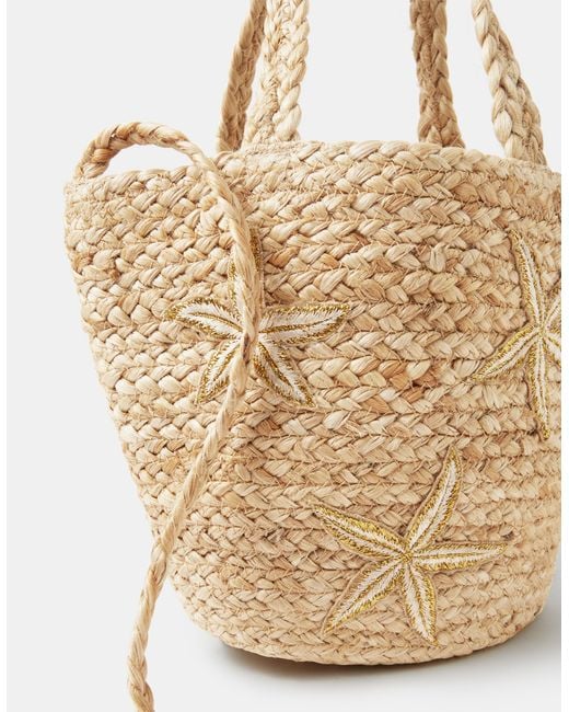 Accessorize Natural Starfish Embroidered Raffia Bag