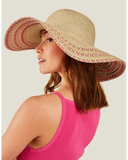 Accessorize Natural Women's Pink Braided Edge Floppy Hat