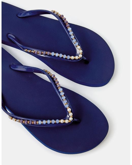 Accessorize Blue Beaded Flip Flops