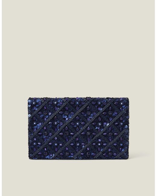 Accessorize Blue Tianna Metallic Embellished Clutch Bag