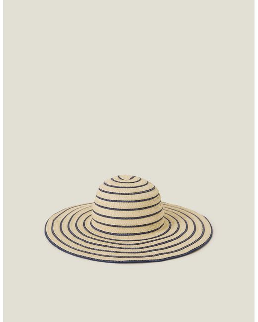 Accessorize Natural Stripe Straw Floppy Sun Hat