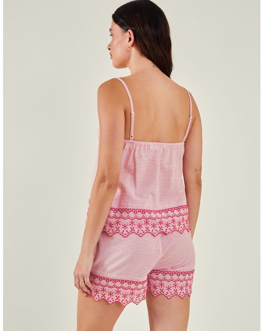 Accessorize Women's Embroidered Stripe Pyjama Set Pink