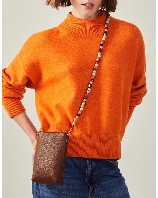 Accessorize Orange Bead Strap Faux Leather Phone Bag