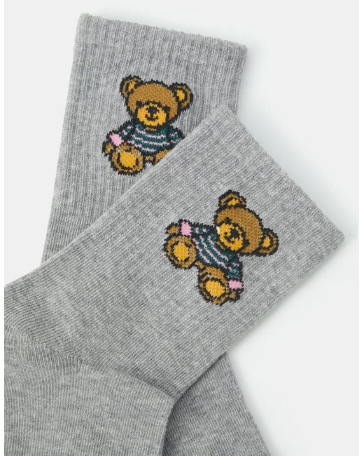 Accessorize Gray Teddy Bear Print Socks