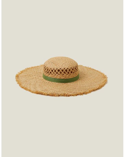 Accessorize Natural Green Raw Edge Woven Hat