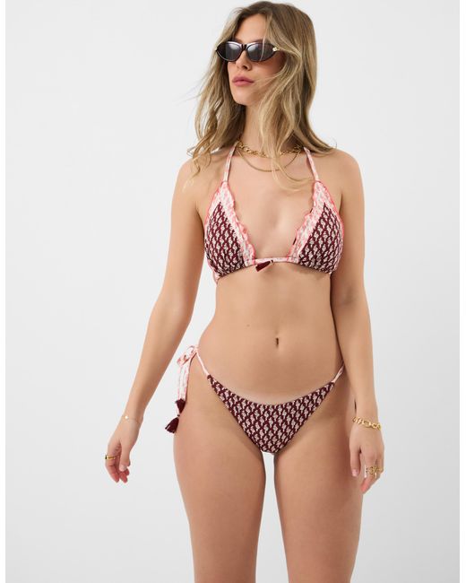 Accessorize Brown Floral Tie Side Bikini Bottoms