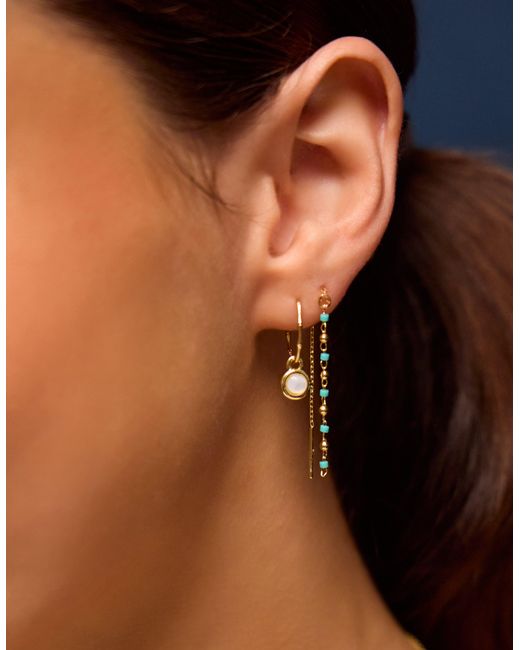 Accessorize Natural 5-Pack 14Ct-Plated Stone Stud & Hoop Earrings