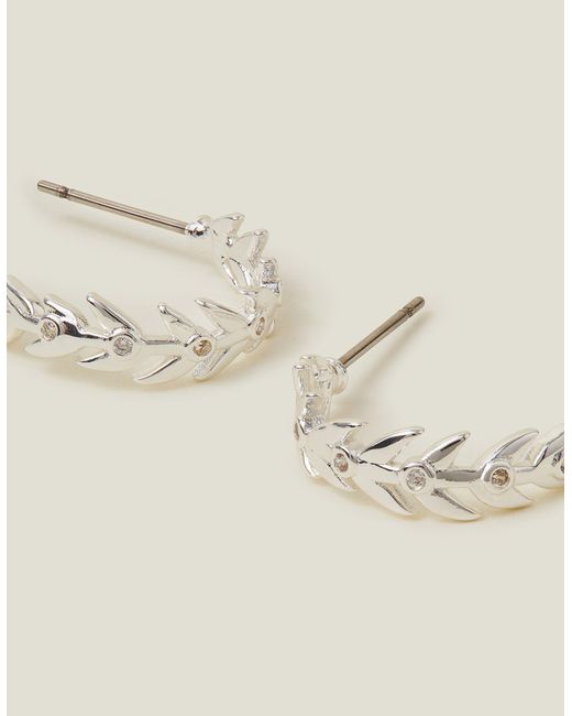 Accessorize Natural Sterling Silver-plated Sparkle Leaf Hoop Earrings