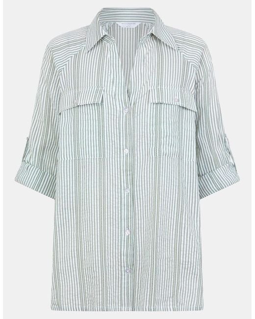 Accessorize Natural Short Sleeve Collared Cotton Regular Striped Stripe Shirt