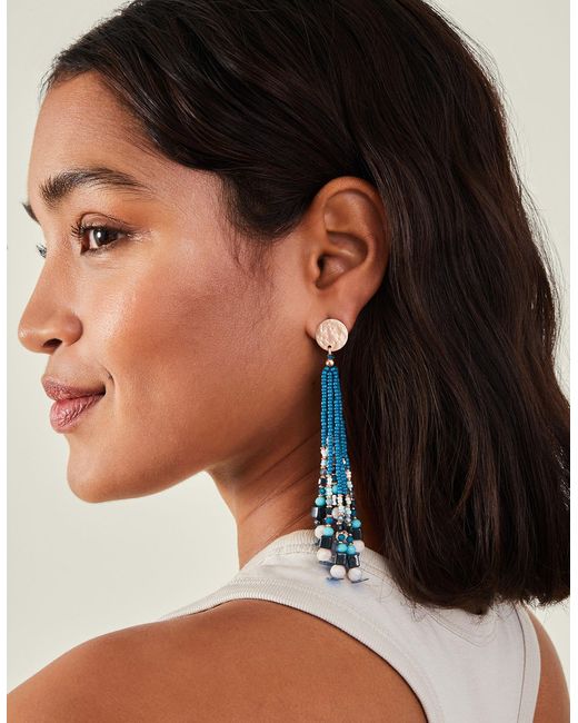 Accessorize Blue Women's Gold Long Beaded Tassel Earrings