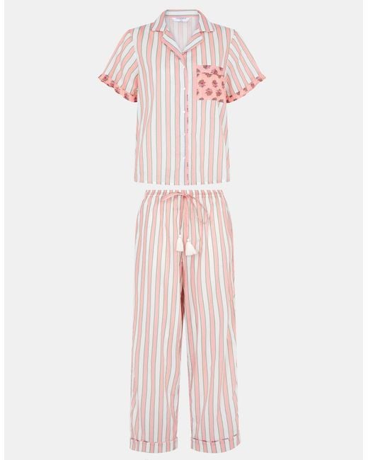 Accessorize Pink Floral Stripe Long Pyjamas Set